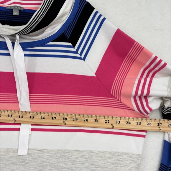 T by Talbots Sweatshirt Size 2X Blue Pink Stripe Pullover Drawstring Funnel Neck - Picture 8 of 10